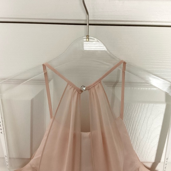 NWT Azazie Ginger A-Line Halter Pleated Chiffon Floor Length Dress Pearl Pink 4 - Picture 7 of 12